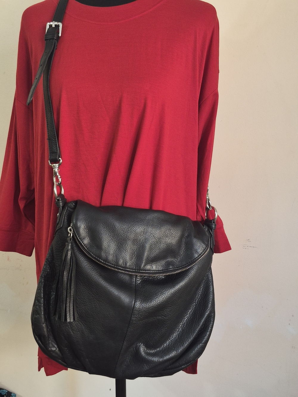 Margot New York~Soft Black Leather Flap Over Crossbody Purse EUC!